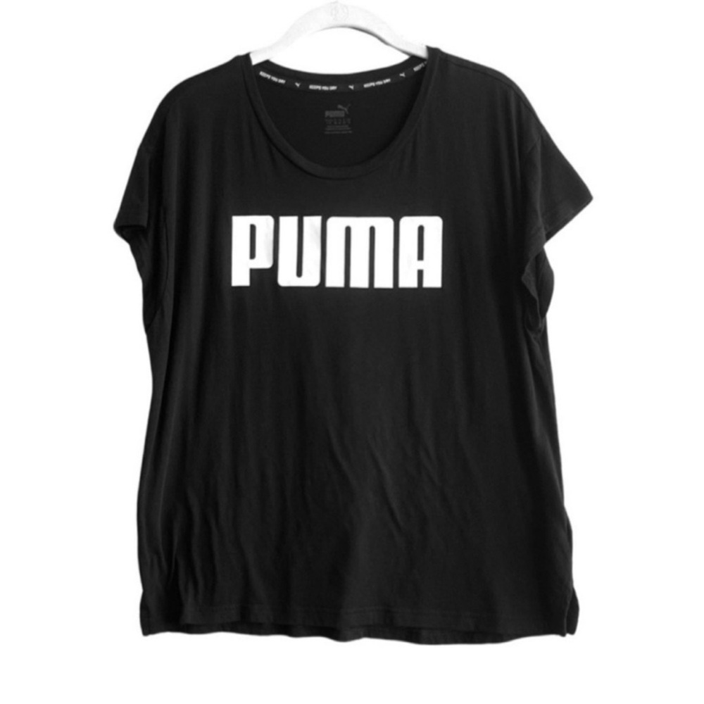 Puma Short Sleeve Tee Graphic Logo Top Black White Size L